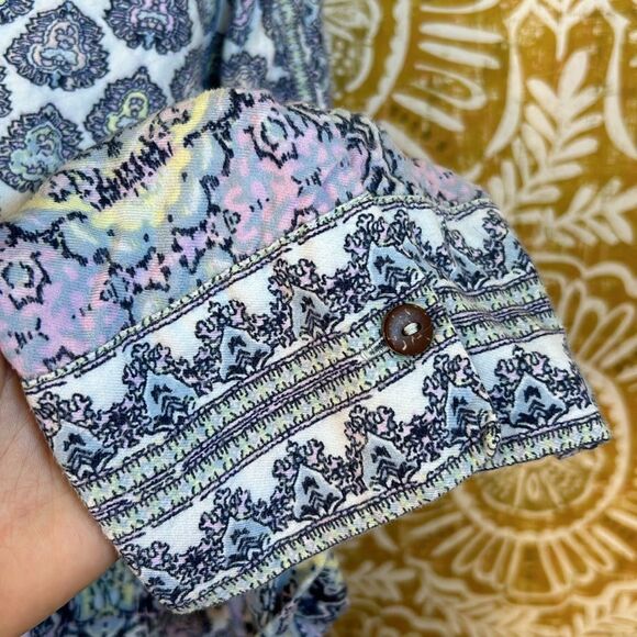 Free People Happy Holibabe Printed Long Sleeve Sleepshirt in Indigo Combo size M - Picture 12 of 16